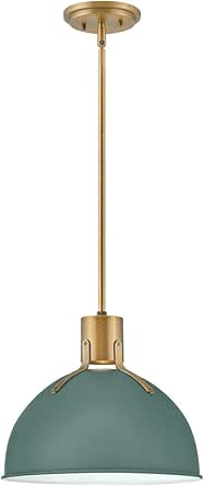 Hinkley Argo 3487SGN Small LED Pendant Light, Vintage Dome Shape, Industrial, Contemporary, Lacquered Brass and Sage Green Shade