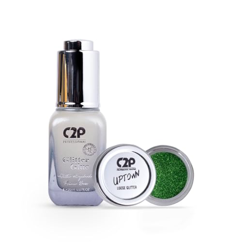 Image of C2P Pro Sparkle Duo Glitter and Glue Kit - Eyeshadow for Eye & Body Makeup | Waterproof, Quick-Drying for Stunning Shimmer Looks (Dazzling Green 39)