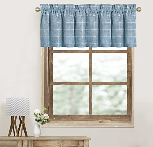 Shunjie.home Embroidered Plaid Valances For Kitchen 54" X 18", 1 Pack Checkered Valances For Window Treatment Decor Cafe Bedroom (Blue, 1Pc) #TOP24