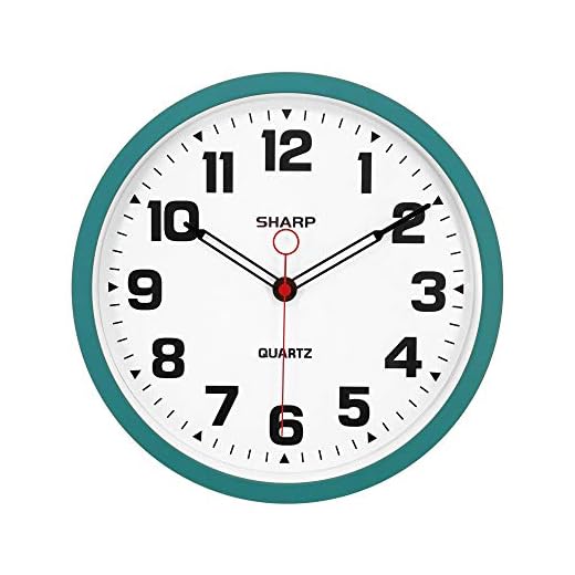 SHARP Matte Teal Wall Clock 12" Inch Silent Non-Ticking Modern Stylish Quartz Clocks Battery Operated, Easy to Read
