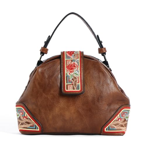 Image of EXOTIC Zenvira Artisan Satchel Bag with Embroidered Detailing, Structured Silhouette, Detachable Sling Strap Purse