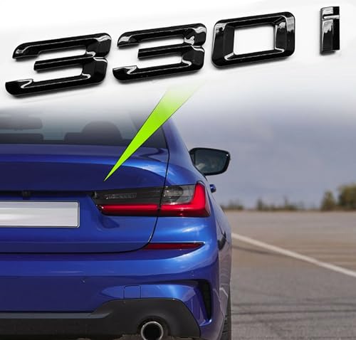 Image of 330i Rear Gloss Black 3D Trunk Lid Car Badge Emblem Decal Number Letter fits on BMW 3 Series with Adhesive Backing