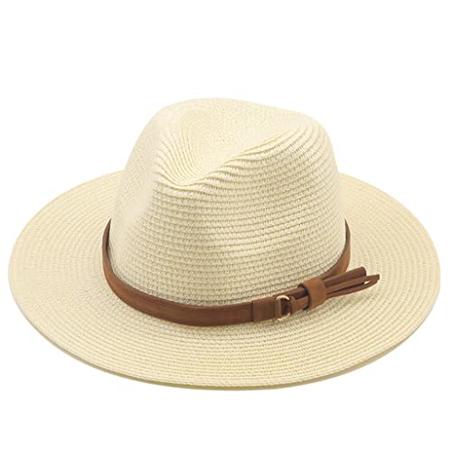 Chapeau Panama pour femmes et hommes - Chapeau de soleil en paille d'été anti-UV E 55-58 cm