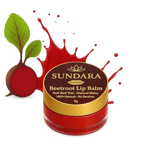 Image of SUNDARA Beetroot Lip Balm 8g for Dry & Chapped Lips | Shea Butter, Vitamin E & Natural Oils | Moisturizing Lip Care for Soft, Smooth & Naturally Healthy Lips | Beetroot Flavor Lip Balm for Men & Women