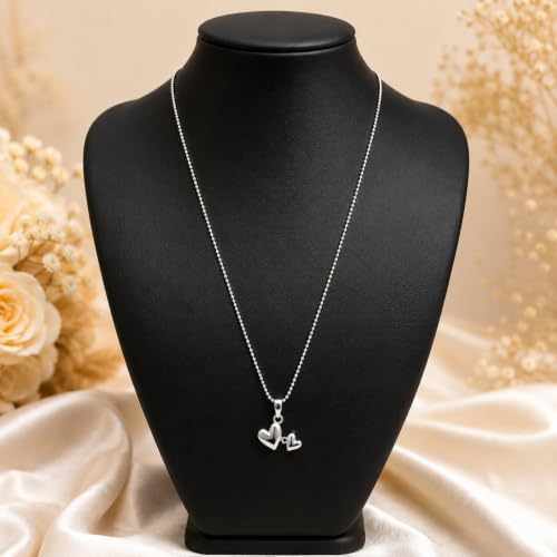 Image of Raksha Bandhan Gift for Double Heart Pendant Necklace with Ball Chain, Silver
