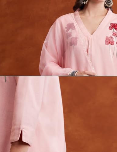 Image of Amazon Brand - Myx Women's Cotton Embroidered Kurta Set with Dupatta (Available in Plus Sizes)