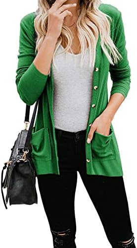 Naggoo Women Long Sleeve Open Front Fall Causal Lightweight Solid Color Kimono Cardigans (L, Green)