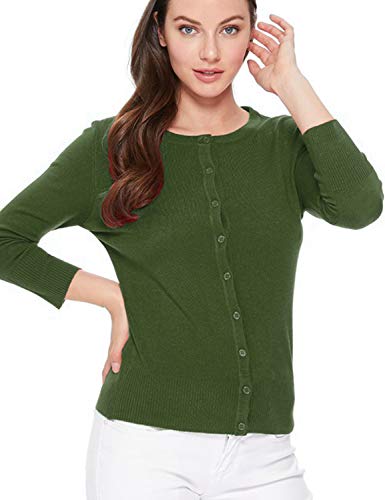 Image of Women's 3 /4 Sleeve Crew Neck Button Down Stretch Knit Cardigan Sweater (S-3XL)