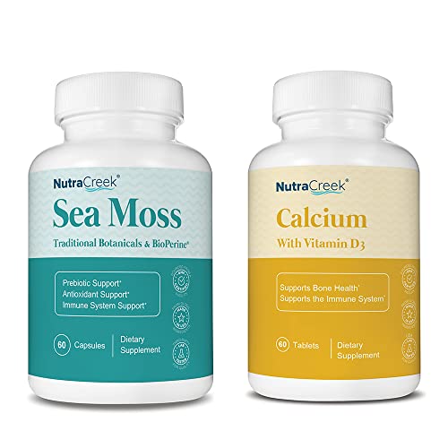 Nutracreek Sea Moss & Calcium With Vitamin D3 Supplement Bundle | 60 Irish Sea Moss Capsules With Burdock Root Plus 60 Calcium 1200 Mg With Vitamin D3 Tablets #TOP26