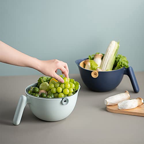 Gixemeva Rotatable Colander Strainer Bowl Set With Handle,Plastic Fruit Berry Vegetable Wash Clean Colander Drain Basket Strainer Bowl,Apartment Kitchen Essentials Gadget, Off White #TOP5