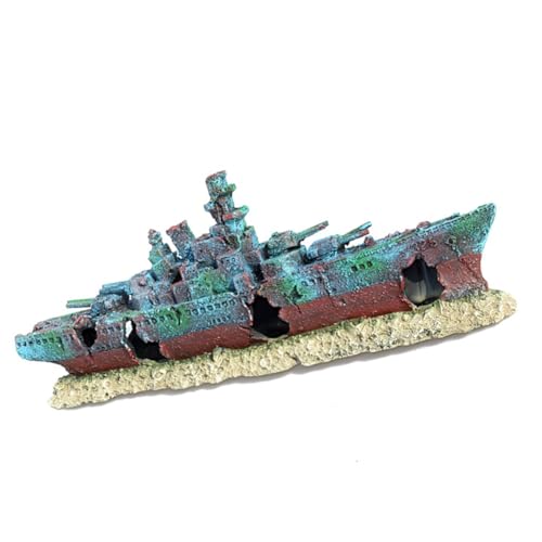 VANZACK 水槽装飾 沈没船オーナメント リアルな軍艦沈船ディテール 水中シーン演出 水族館魚隠れ家 熱帯魚用多目的水槽飾り