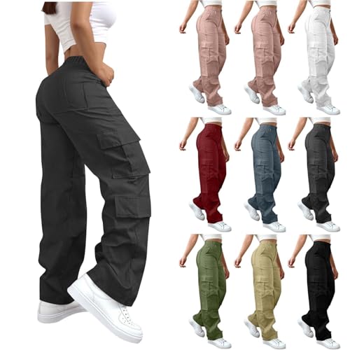 Cargo Pants Women High Waisted Wide Leg Casual Baggy Trousers Lightweight Travel Hiking Sweatpants with Pockets