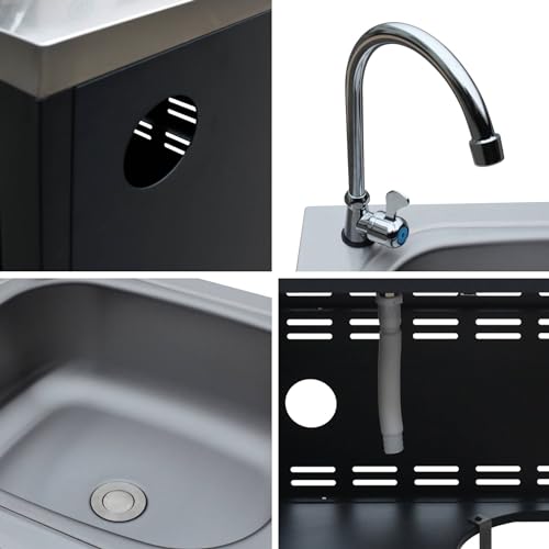 Miniatura 7 de Sweeek - Cocina Exterior De Acero Con Fregadero De 80cm, Grimaud, Negro, 52.5x80x114 Cm