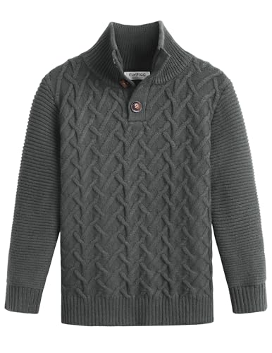 Boys Turtleneck Sweater Long Sleeve Cable Knit Button Up Pullover Winter Warm Tops for Kids 4-13 Years