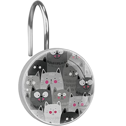 Crochets pour rideau de douche haut de gamme en acier inoxydable avec design chat gris