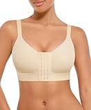 FeelinGirl Post Surgery Compression Bra Front Closure Bras for Women Mastectomy with Front Closure Wireless Bra Nude M