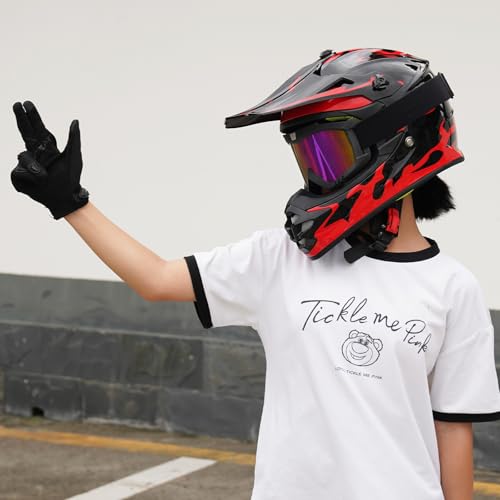 Image of Youth Kids Dirt Bike Helmet for Boys & Girls,F001 Full Face Motorcycle Helmet for Off-Road ATV Street Riding Four Wheeler Mountain Bike with Goggles Gloves,DOT Approved