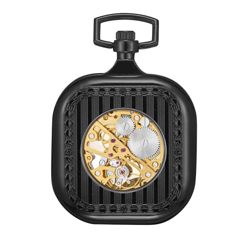 Image of ShoppeWatch Mens Pocket Watch with Chain | Classic Hand Wind Mechanical Movement | Open Face Pocketwatch ad Chain - 1920s Railroad Steampunk Costume Accessory