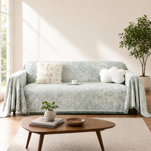 UWWGKK 71"x134" Boho Couch Cover, Green Extra Large Sectional Sofa Blanket