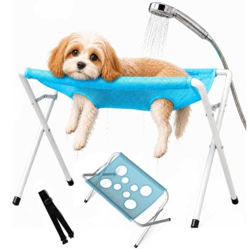WXJHNYBS Dog Grooming Table Foldable Storage Grooming Table Eight Openings, Pet Joint-Friendly Daily Nail Trimming, Bathing,Blue