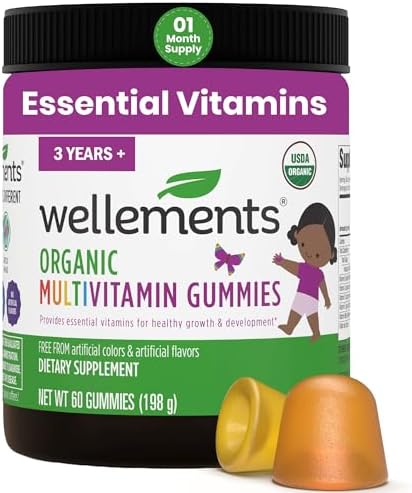 Wellements USDA Organic Kids Multivitamin Gummies 60 Ct (3+ Years) | Essential Kids Vitamins A, B, C, D, E & Zinc | Supports Healthy Growth & Development* | Non-GMO, No Gluten & No Artificial Colors