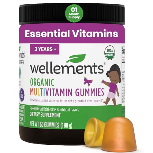 Wellements USDA Organic Kids Multivitamin Gummies 60 Ct (3+ Years) | Essential Kids Vitamins A B C D E & Zinc | Supports Healthy Growth & Development* | Non-GMO No Gluten & No Artificial Colors