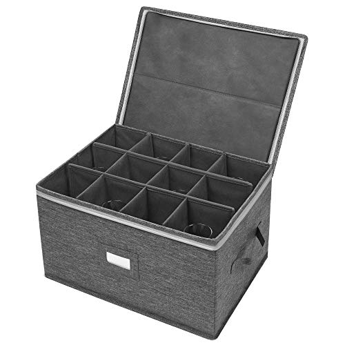 Stemware Storage Cases, Wine Glass Storage Box Containers for Glassware or Crystal, Holds 12 Red or White Wine Glasses, Hard Top and Sides (Grey) by popoly - Used condition - US$19.45