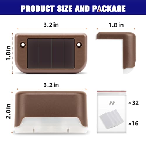 APONUO Solar Deck Lights 16 Pcs, Step Lights Outdoor Waterproof Led Solar Fence Lamp for Steps,Fence,Deck,Railing and Stairs (Warm White) - Thumbnail 6