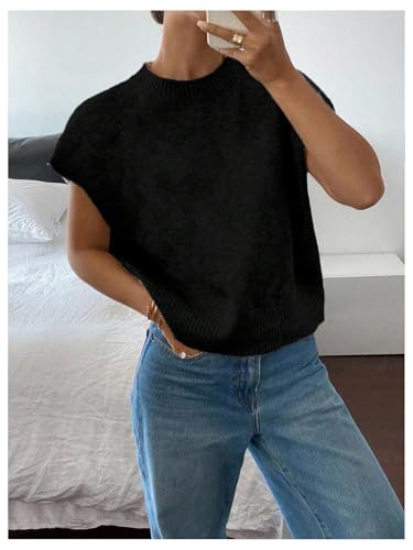Image of SOLY HUX Women's Short Sleeve Sweater 3D Floral Sweaters Pullover Tank Tops Knit Vest Trendy Fashion Clothing