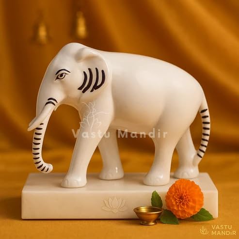 Image of Pure Brass White Elephant Statue | Vastu Remedy for Fame, Recognition & Success | Premium White-Coated Brass Elephant for North & South Zone Energy Enhancement
