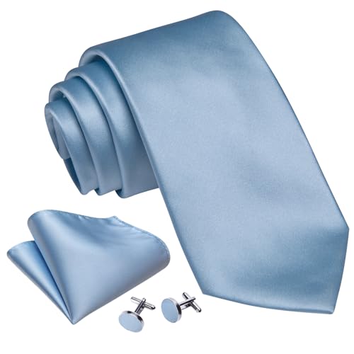 Image of Barry.Wang Plain Men Silk Ties Extra Long Satin Necktie for Wedding Business Handkerchief Cufflinks Set Solid Colors