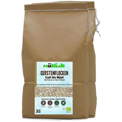 müsli.de BIO Gerstenflocken 1x3kg, für eine vegane Ernährung geeignet. Knackiger Geschmack dank Vollkornflocken. Starte klassisch in den Tag! ) Cover