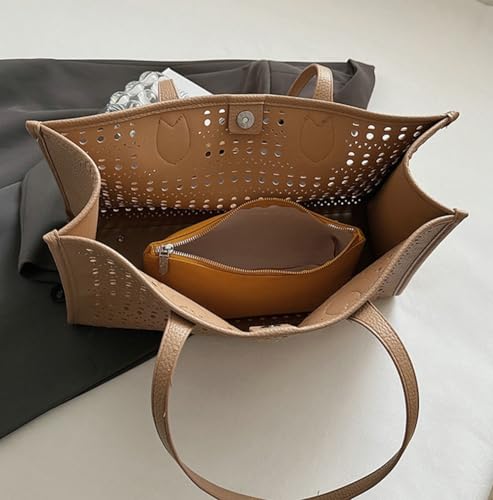 2 Pcs Hollowed Hobo Bags Women Trendy PU Leather Underarm Shoulder Bag Crossbody Purse Beach Travel Tote Handbag 20253