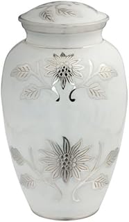 Grace White Cremation Urn for Ashes, Brass, White and Silver Urn, Adult Sized Cremation Urn, 10.5 Inches High