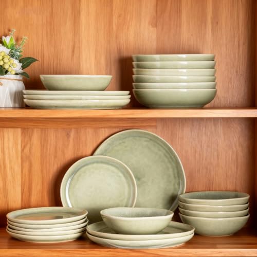 Image of AmorArc Ceramic Dinnerware Sets,Handmade Reactive Glaze Stoneware Plates and Bowls Sets,Highly Scratch Resistant | Dishwasher & Microwave Safe Dishes Set,Service for 4 (12pc)