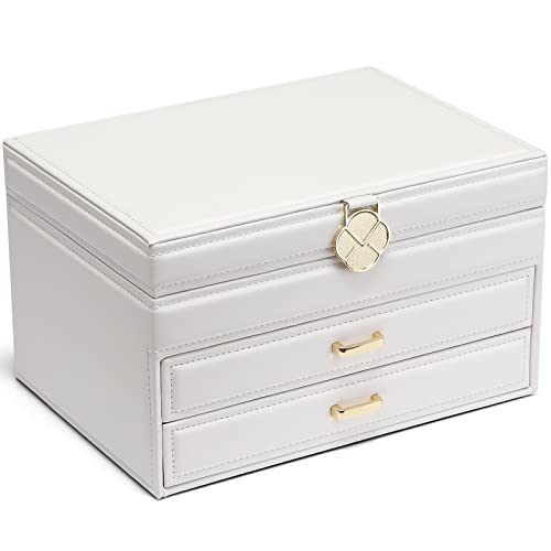 Vlando 4 Layer Large Jewelry Box - Jewelry Holder Organizer, Jewelry Box Organizer for Drawer Necklace Ring Bracelet and Watch, Birthday Gift for Loved Ones - White White 4 Layer-Necklace