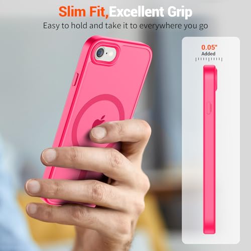 Image of SUPFINE Magnetic for iPhone SE Case 2022 (3rd) /2020 (2nd), iPhone 8 Case (Compatible with MagSafe) (Military Grade Drop Protection) Translucent Matte Phone Case, Hot Pink
