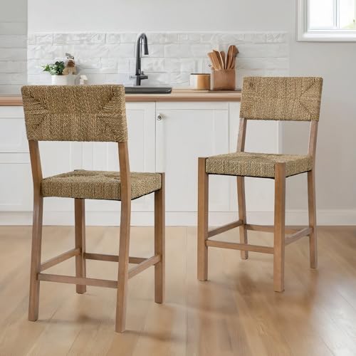 DUHOME Rattan Bar Stools Set of 2, 24'' Bohemian...