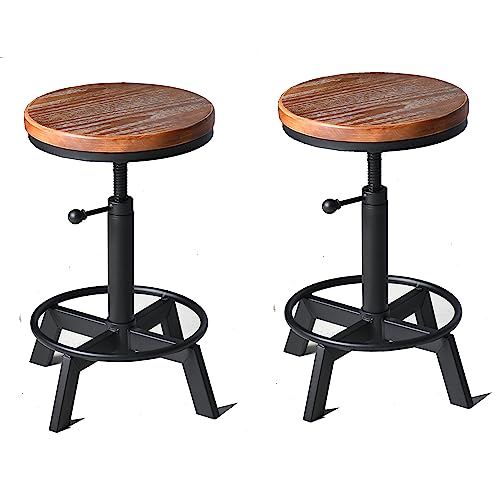 Lokkhan Industrial Bar Stool-Set Of 2,Swivel Adjustable Counter Height Stool,Farmhouse Kitchen Stools,17"-24" #TOP28