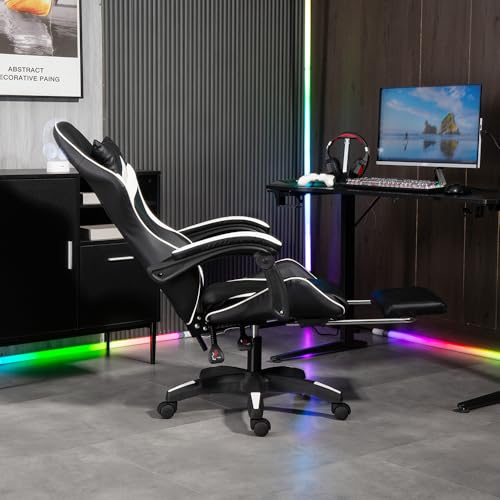 Panana Gaming Racing Desk Chair Adjustable Hight Swivel Chair with Lumbar and Head Pillow (White) - Image 6