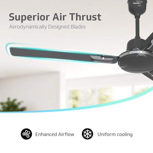 Image of V-Guard Pace Art Bz Ceiling Fan For Home | Decorative Trims | 370 RPM | 2-Year Coverage | 1200 mm (Midnight Black)
