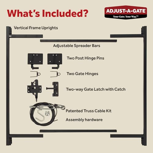 Adjust-A-Gate Full Frame Gate Fence Kit, Fits 36-60" Openings & Up to 5-6', Black - Heavy-Duty Outdoor Reinforcement & Accessories for Gates and Fences