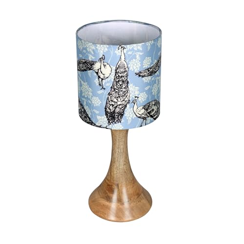 Image of Homesake Rustic Wood Table Lamp Bedside Wooden Desk Lamps for Living Bedroom Study Night, Kids Room, House Warming Festival Gift, Home Decor, Peacock Grey Shade