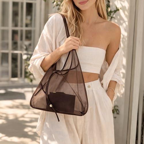 Bolso de playa de malla transparente tipo hobo con bolsa pequeña miniatura 2