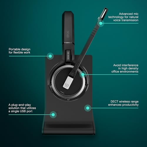 Image of EPOS Impact 5000 Go MS Stereo Wireless Headset - Premium DECT Technology, Teams Certified, Noise-Cancelling Mic, Long-Range Freedom & Foldable Charging Stand
