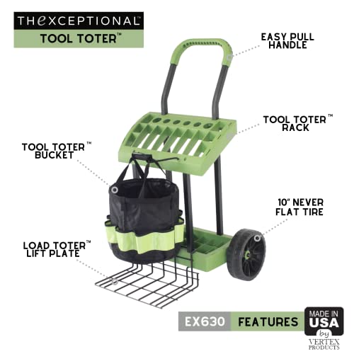 Rolling Tool Toter Cart & Bucket With Load Toter Lift Plate | Gardeners Tool Box On Wheels | Store, Organize & Mobilize Rake, Shovel, Hoe | Made In Usa By Vertex Products | Model Ex630 #TOP4
