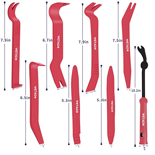 Wetado Trim Removal Tool, Car Upholstery Repair Kit, Car Door Audio Panel Trim Removal Set, Fastener Terminal Remover Tool Set Clips Pry Kit Auto Clip Pliers (8PCS Red) - Image 5