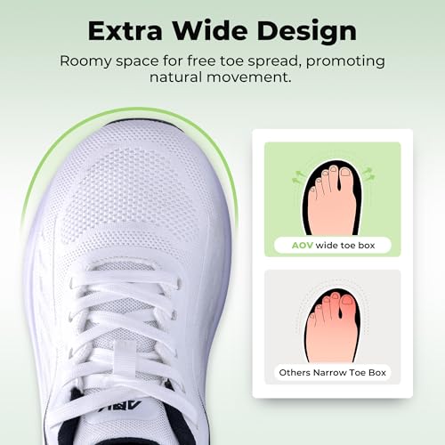 Image of AOV Wide Walking Shoes Women Arch Support Plantar Fasciitis Tennis Sneakers Orthotic Tennis Shoes for Workout Gym Black Size 8
