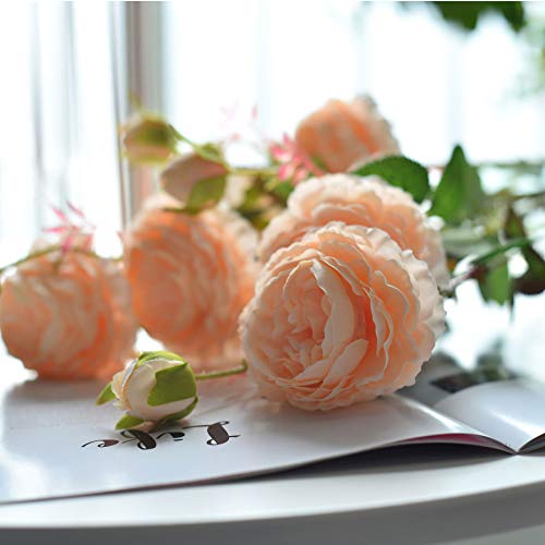 Famibay Faux English Cabbage Rose 4 Branch 12 Stems Bundle Mixed Blooms & Buds Spays In Peach Pink thumb #4
