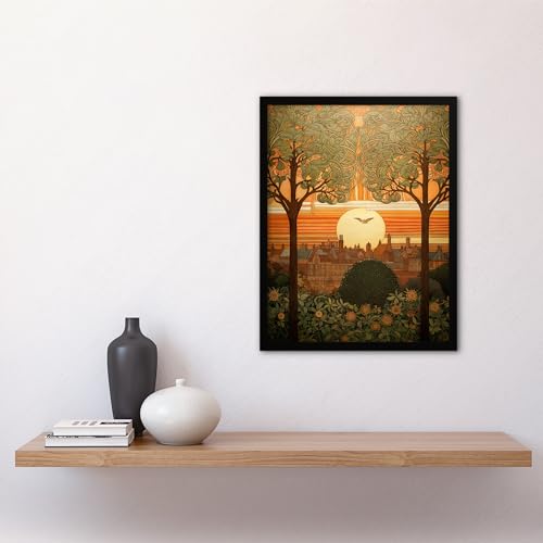 Artery8 Art Nouveau Autumn Village Sunset Artwork Painting Art Print Framed Poster Wall Decor 12x16 inch, Framed 12X16" - Image 4